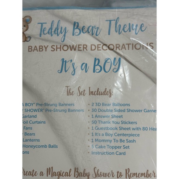 210 PC Teddy Bear Baby Shower Decorations supplies IT'S A BOY blue brown - Picture 9 of 9